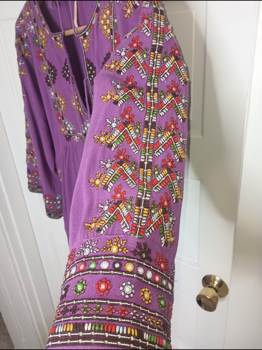 Free People Starlight Mini Dress Purple Balochi Embroidery Boho Tassel Pockets S - Picture 7 of 13